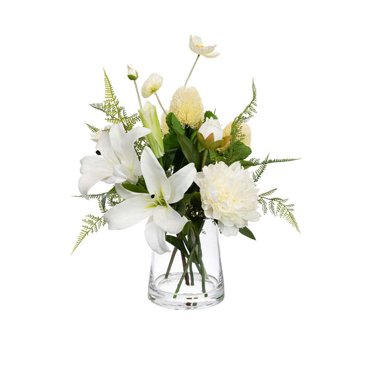 Glamorous Fusion 48cm Lily Mixed Arrangement in Glass Vase - Artificial Flower Arrangements and Artificial Plants