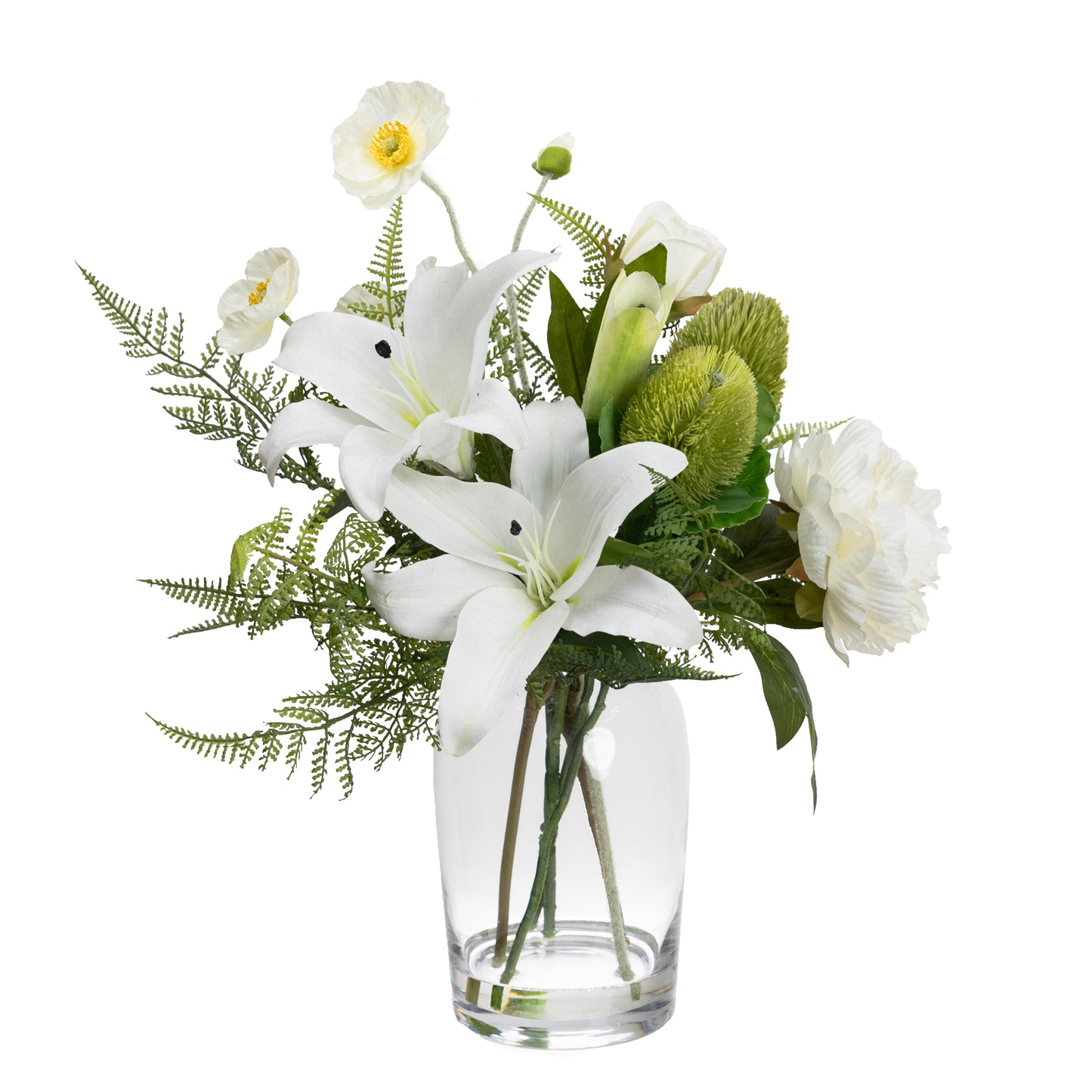 Glamorous Fusion 48cm Lily Mixed Arrangement in Glass Vase - Artificial Flower Arrangements and Artificial Plants