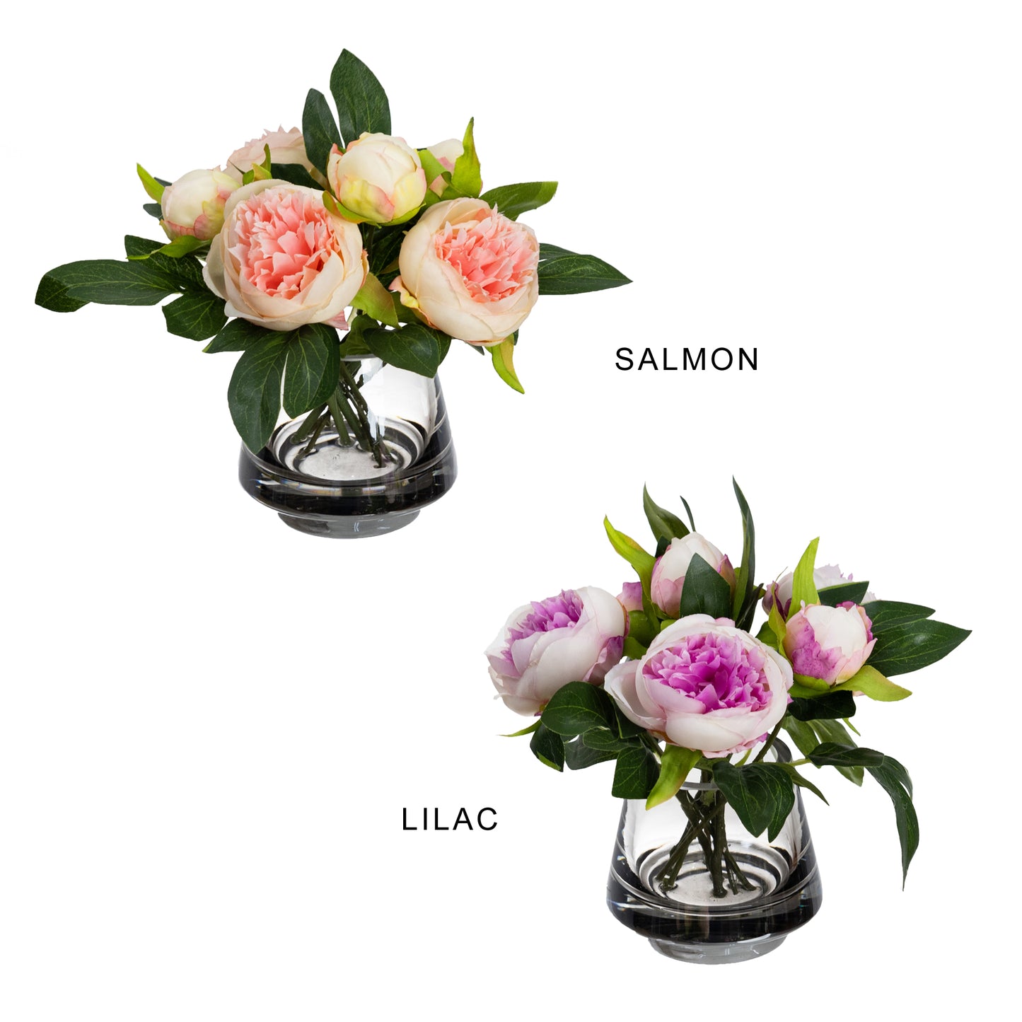 Glamorous Fusion 20cm Peony Arrangement in Glass Vase - Artificial Flower Arrangements and Artificial Plants