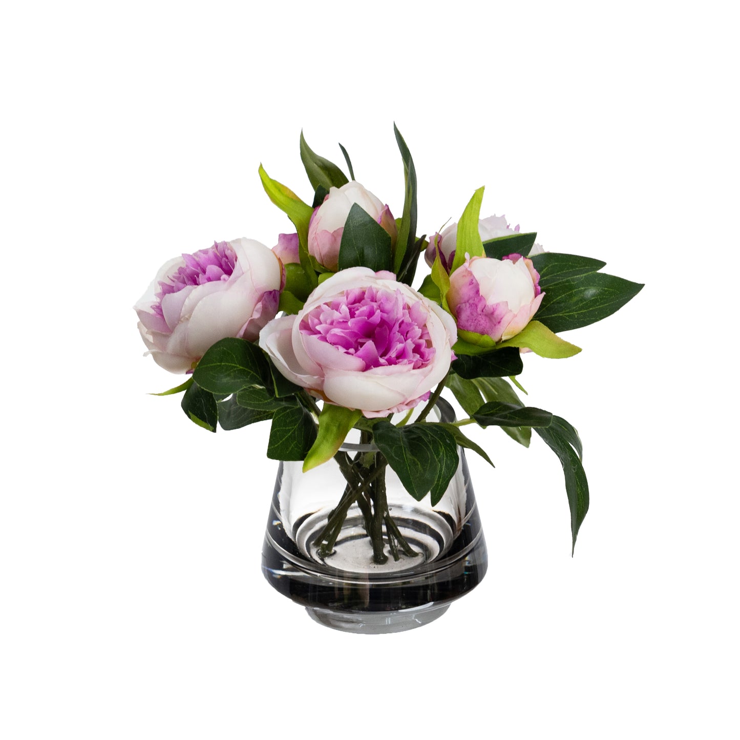 Glamorous Fusion 20cm Peony Arrangement in Glass Vase - Artificial Flower Arrangements and Artificial Plants