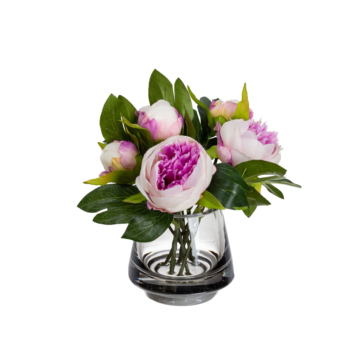 Glamorous Fusion 20cm Peony Arrangement in Glass Vase - Artificial Flower Arrangements and Artificial Plants