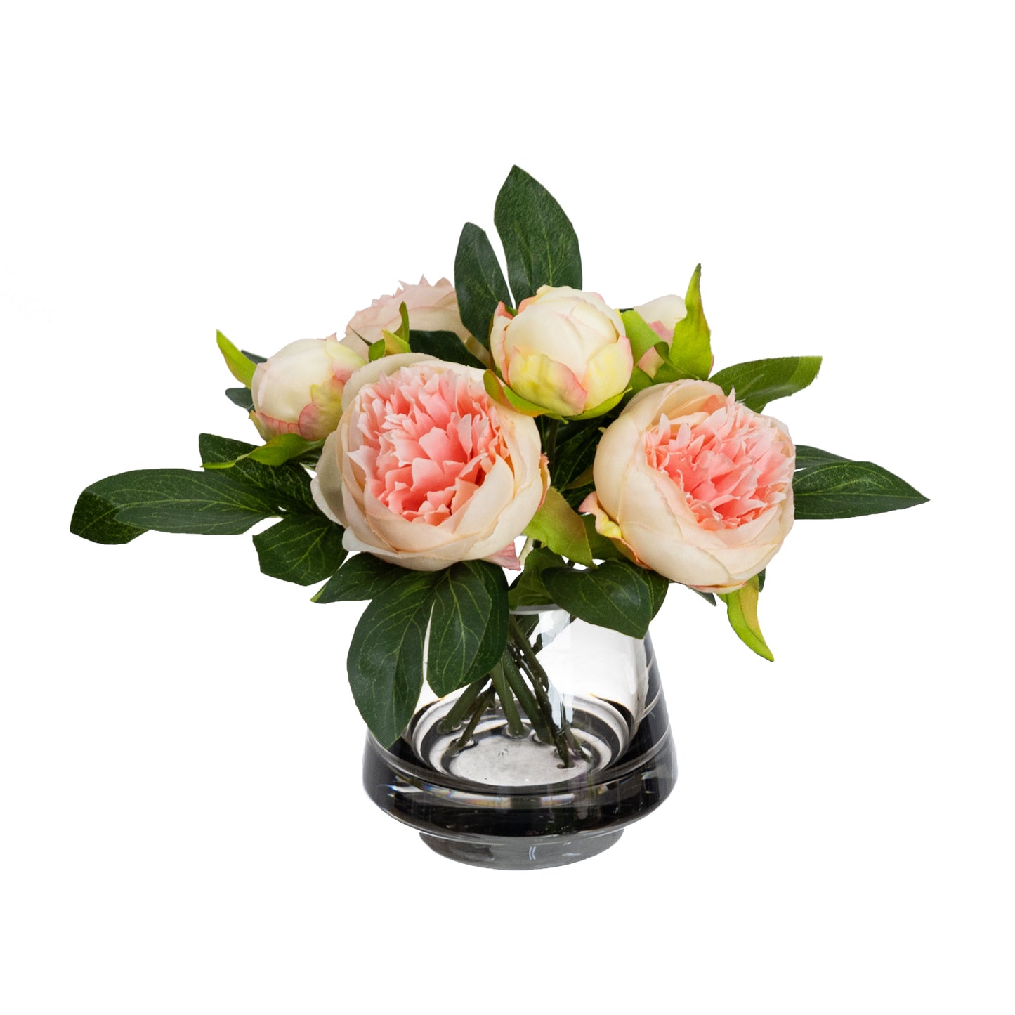 Glamorous Fusion 20cm Peony Arrangement in Glass Vase - Artificial Flower Arrangements and Artificial Plants