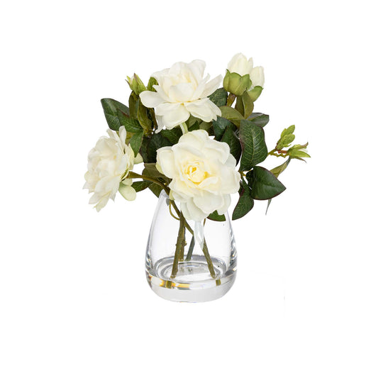 25cm Rose Arrangement in Glass White