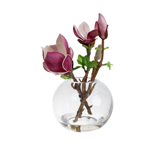 25CM MAGNOLIA SPRAY IN FISHBOWL VASE FUCHSIA