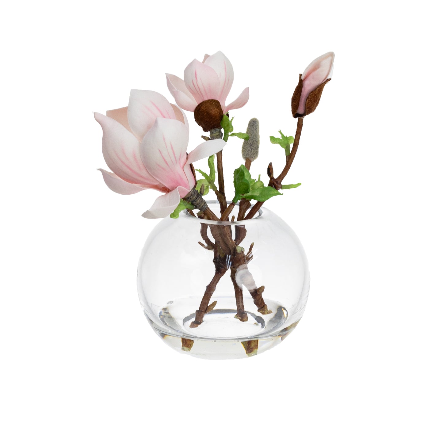 25CM MAGNOLIA SPRAY IN FISHBOWL VASE PINK