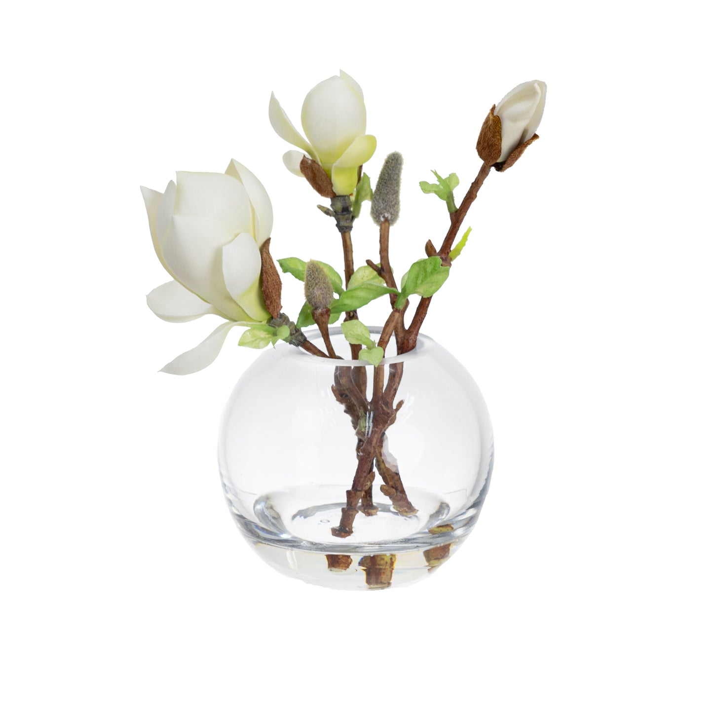 25CM MAGNOLIA SPRAY IN FISHBOWL VASE WHITE