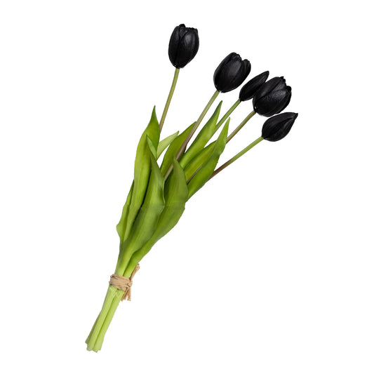 40cm Artificial Real Touch Tulip Bundle Black