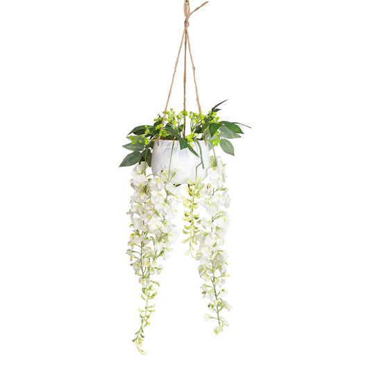 Glamorous Fusion Wisteria in Hanging Planter - Artificial Flower Arrangements and Artificial Plants