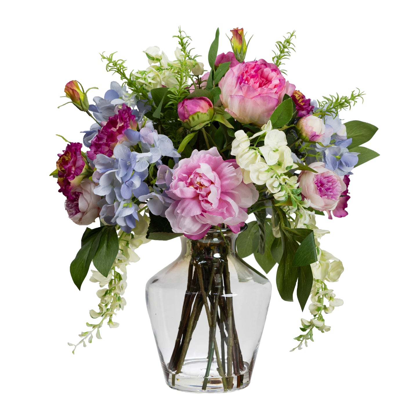 Hydrangea, Peony & Wisteria Mixed Arrangement in Glass