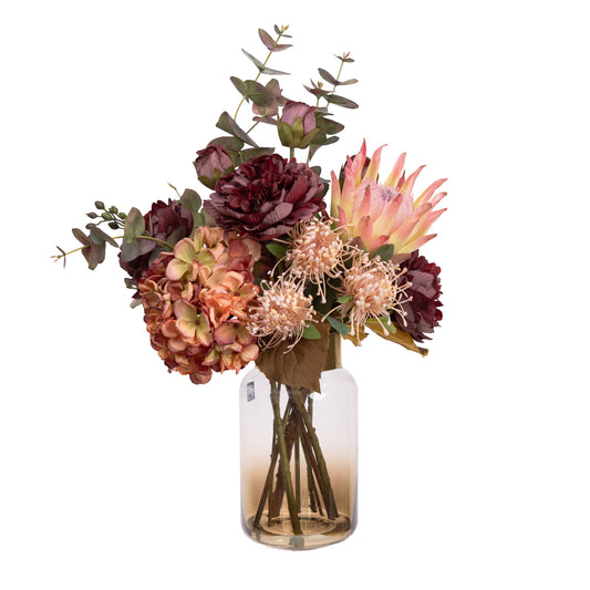 Antique Hydrangea & Peony Arrangement In Glass