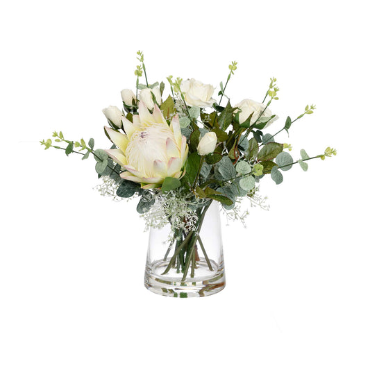 Glamorous Fusion Protea & Rose Mixed Arrangement - Artificial Flower Arrangement and Artificial Plants