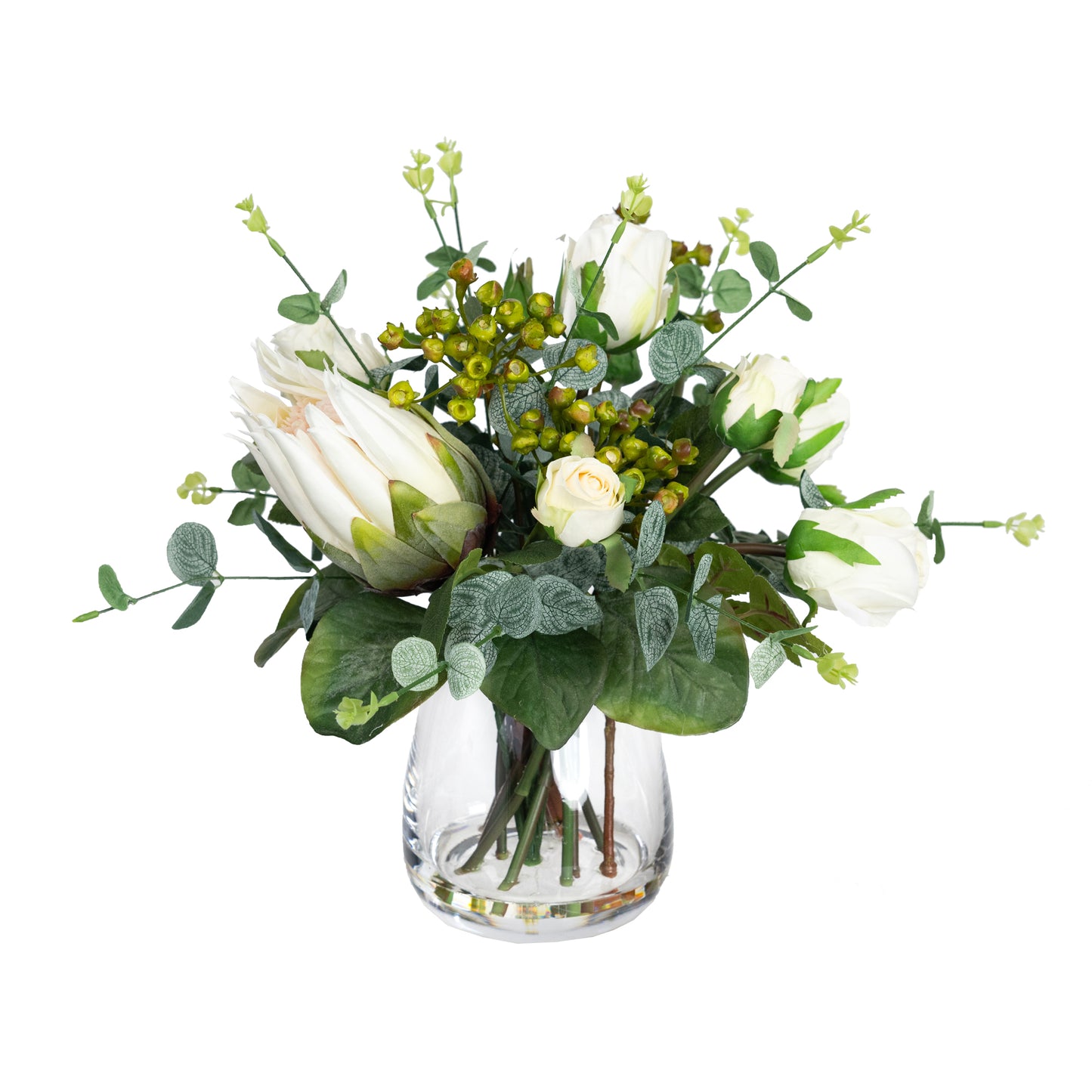 Glamorous Fusion Protea & Rose Mixed Arrangement - Artificial Flower Arrangement and Artificial Plants