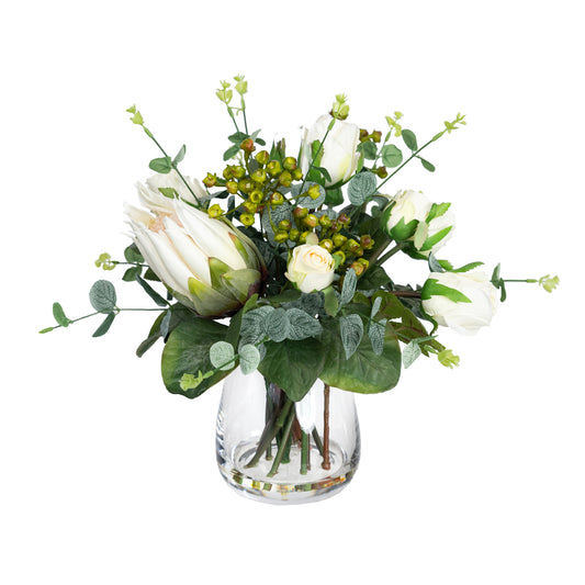 Glamorous Fusion Protea & Rose Mixed Arrangement - Artificial Flower Arrangement and Artificial Plants