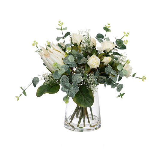 Glamorous Fusion Protea & Rose Mixed Arrangement - Artificial Flower Arrangement and Artificial Plants
