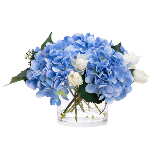 Glamorous Fusion Hydrangea & Ranunculus Arrangement in Glass - Artificial Flower Arrangements & Artificial Plants