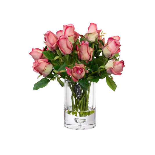 Glamorous Fusion 38cm Rose Arrangement in Glass Vase - Artificial Flower Arrangements and Artificial Plants