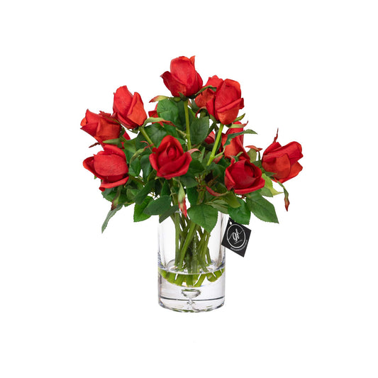 Glamorous Fusion 38cm Rose Arrangement in Glass Vase - Artificial Flower Arrangements and Artificial Plants