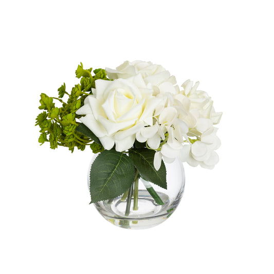 27cm Rose & Succulent Mixed Arrangement in Glass