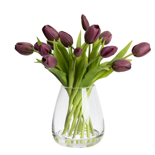 34cm Artificial Tulip in Glass Vase Purple