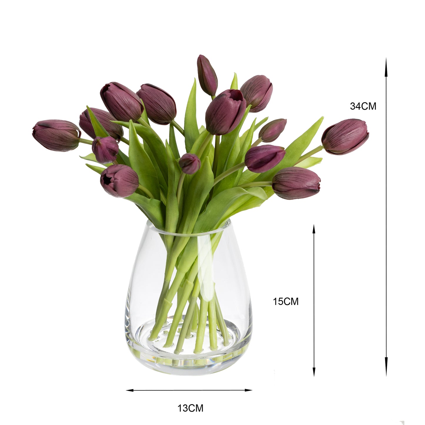 34cm Artificial Tulip in Glass Vase Purple