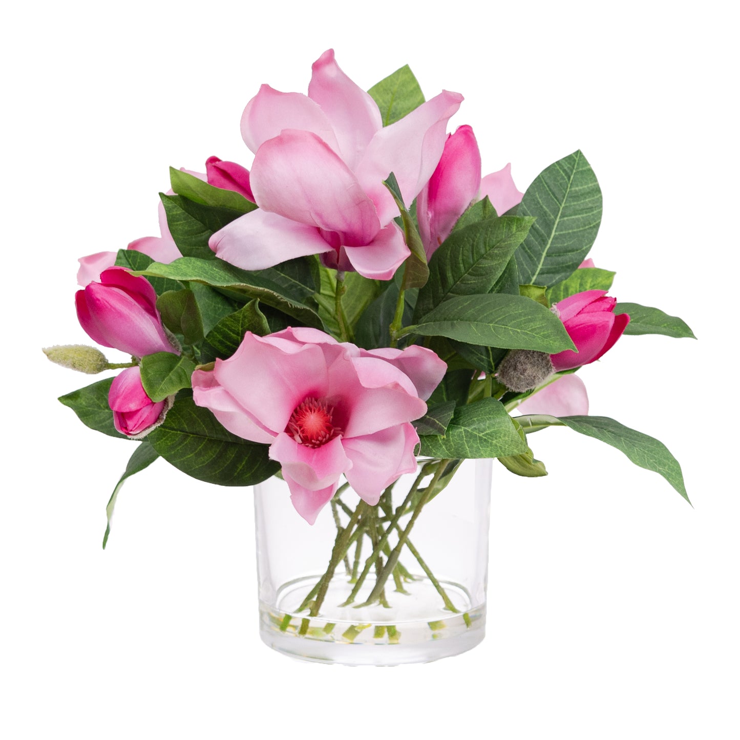 Glamorous Fusion Magnolia in Glass Vase - Artificial Flower Arrangements and Artificial Plants