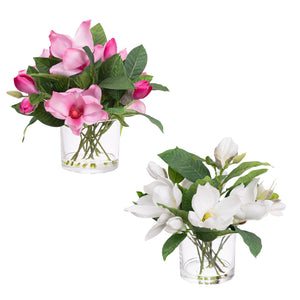 Glamorous Fusion Magnolia in Glass Vase - Artificial Flower Arrangements and Artificial Plants