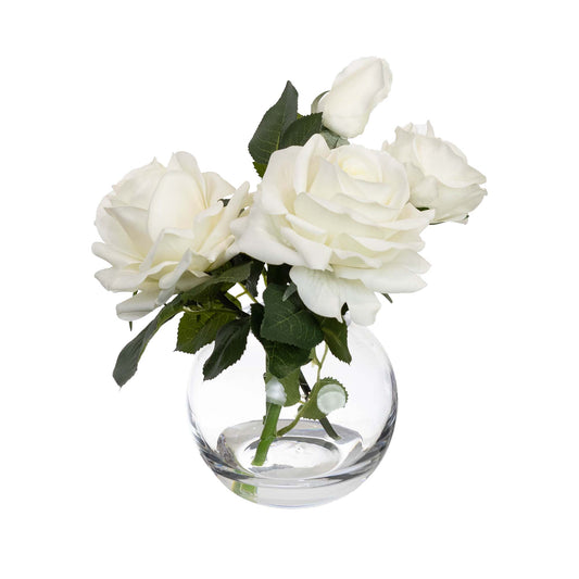 21cm Real Touch Rose in Fishbowl Vase White