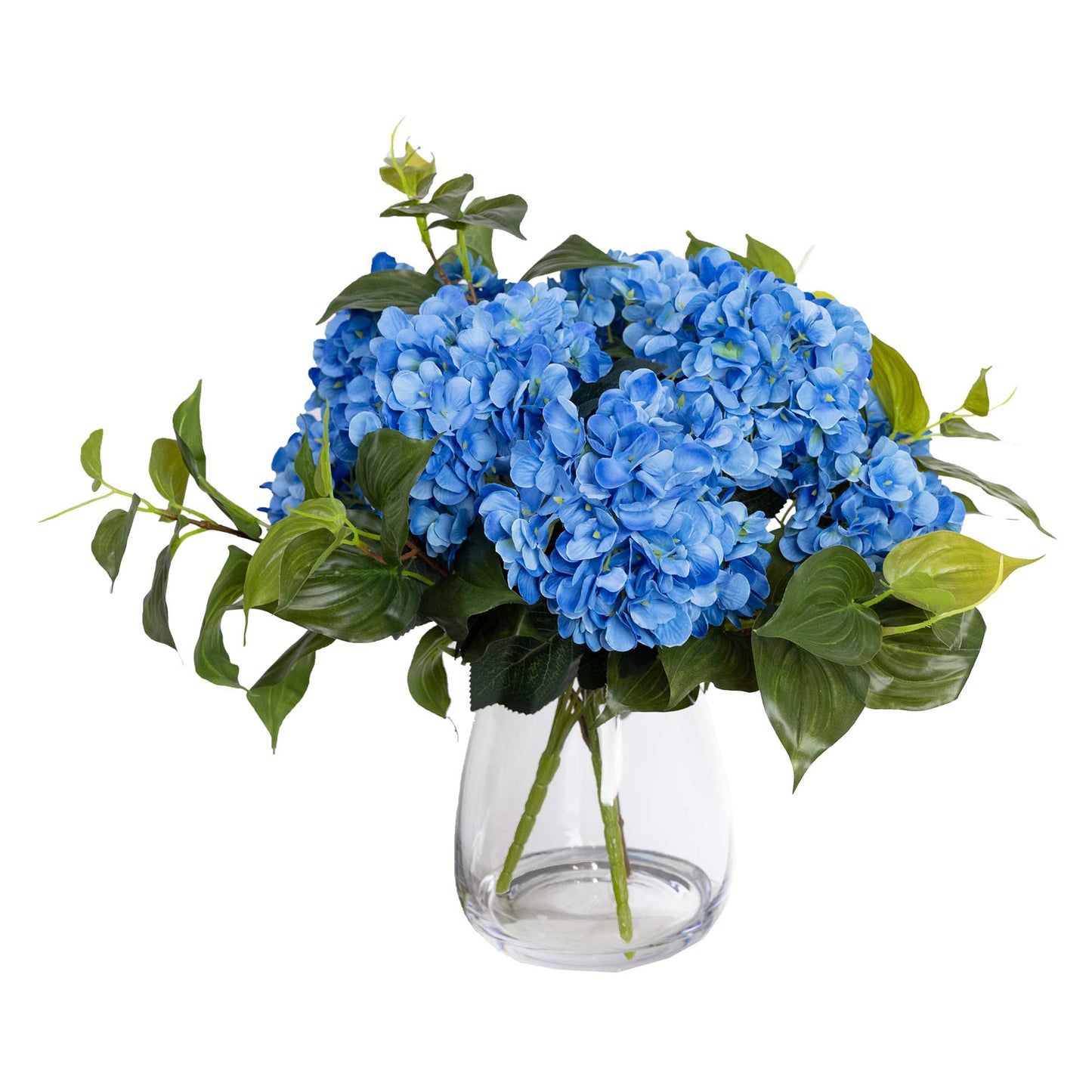 Glamorous Fusion 40cm Hydrangea Arrangement in Glass Vase - Artificial Flower Arrangements and Artificial Plants