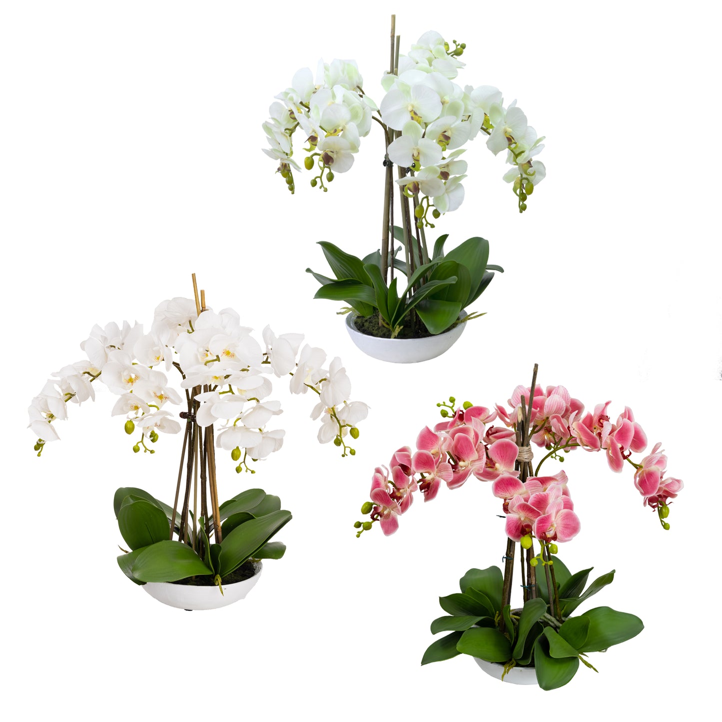 45cm Artificial Phalaenopsis Orchid in White Bowl Pink