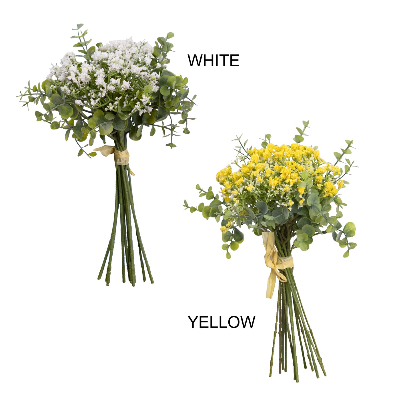 31cm Artificial Eucalyptus & Gypso Bush Yellow