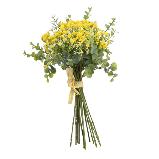 31cm Artificial Eucalyptus & Gypso Bush Yellow