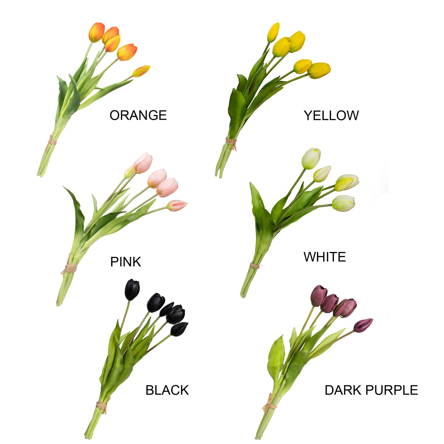 40cm Artificial Real Touch Tulip Bundle Black