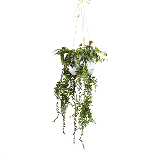 Glamorous Fusion Barker Fern in Hanging Planter - Artificial Flower Arrangements and Artificial Plants